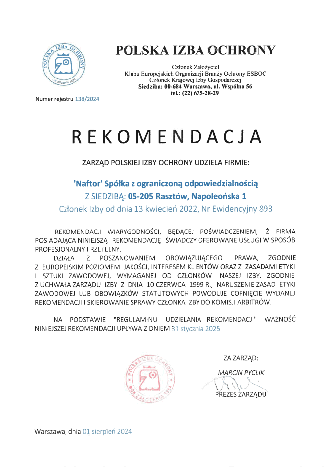 Innowacyjne systemy bezpieczeństwa, ochrona fizyczna, zabezpieczenia techniczne obiektów, szkolenia.